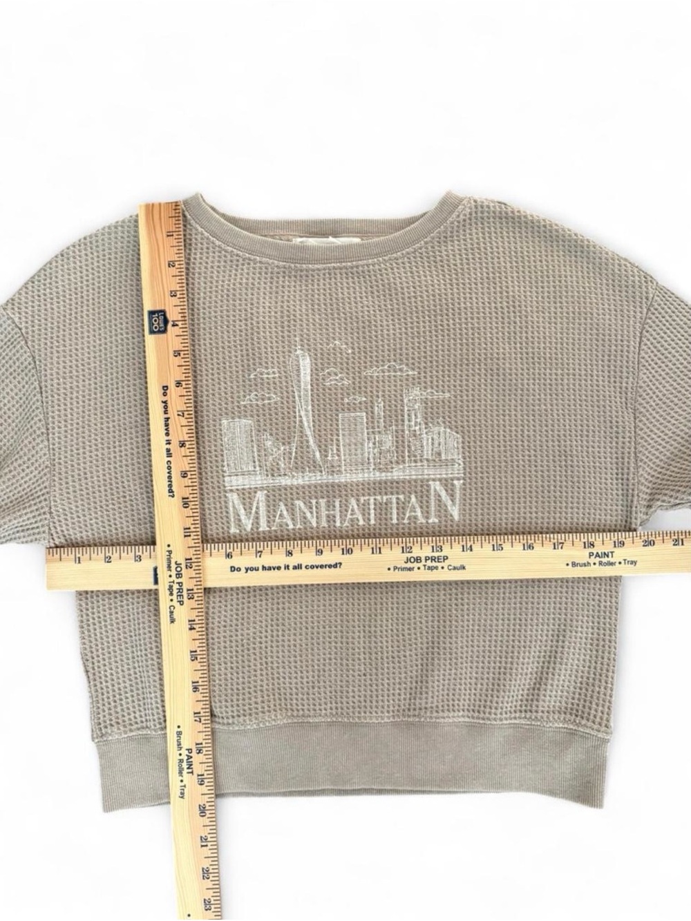 Pink Rose Manhattan Skyline Waffle Knit Pullover Sweater Taupe S - Picture 5 of 5